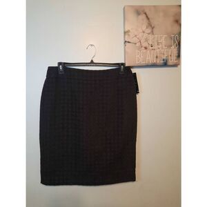 NWT Le Suit size 14 Black Textured Houndstooth Classic Pencil Skirt